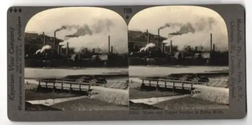 Stereo-Fotografie Keystone View Co., Meadville / PA., Mines and Copper Smelter in Butte / Mont., Bergbau