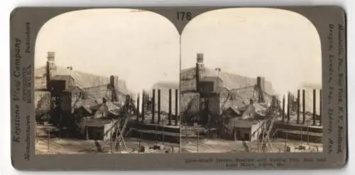 Stereo-Fotografie Keystone View Co., Meadville / PA., Shaft House, Smelter and Tailing Pile, Zinc and Lead Mines Bergbau