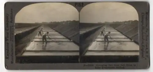 Stereo-Fotografie Keystone View Co., Meadville / PA., Procuring Salt from Salt Brine by Solar Evaporation Method