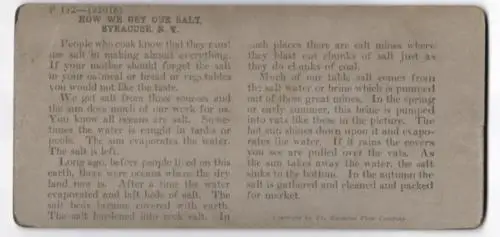 Stereo-Fotografie Keystone View Co., Meadville / PA., Procuring Salt from Salt Brine by Solar Evaporation Method