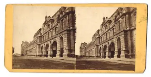 Stereo-Fotografie unbekannter Fotograf, Ansicht Paris, Strassenpartie am Louvre