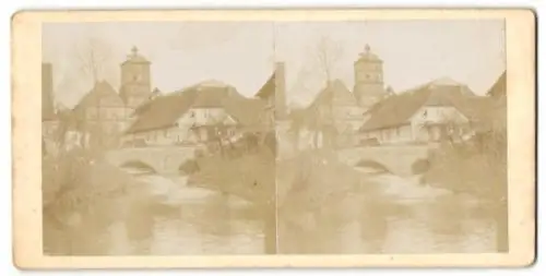 Stereo-Fotografie unbekannter Fotograf, Ansicht Brake, Blick nach dem Schloss mit Brücke