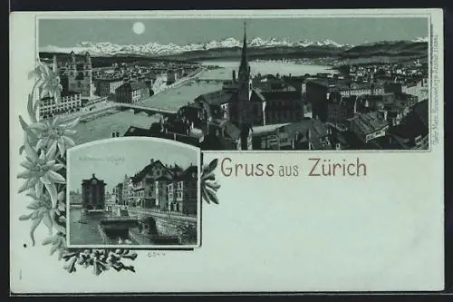 Lithographie Zürich, Panorama, Rathausquai