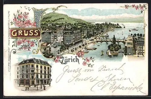 Lithographie Zürich, Ortsansicht, Zürcher Engros-Lager