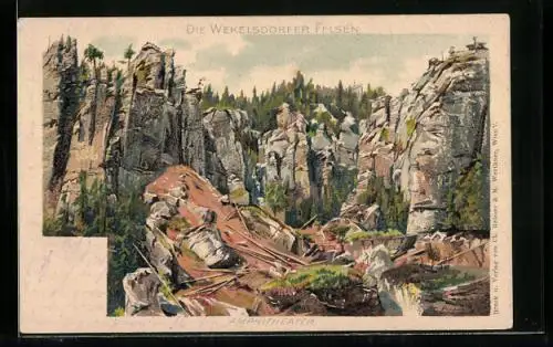 Künstler-AK Wekelsdorf, Anblick der Felsen