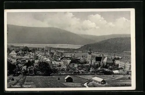 AK Roznava /Rozsnyó, Panorama mit Kirche