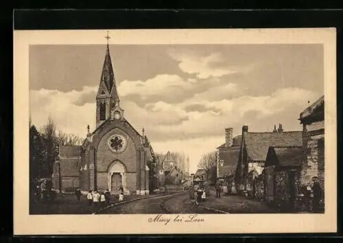 AK Missy bei Laon, Strassenpartie mit Kirche