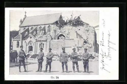 AK Bourgogne, deutsche Soldaten vor der zerstörten Kirche
