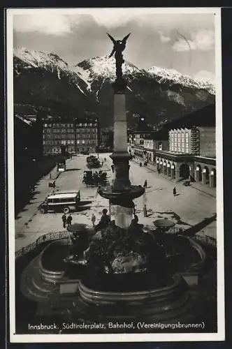AK Innsbruck, Vereinigungsbrunnen am Bahnhof, Südtirolerplatz