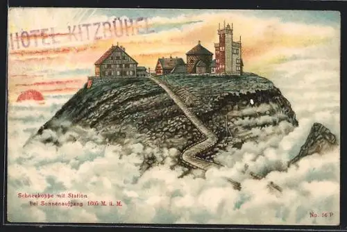 AK Schneekoppenhäuser, Sonnenaufgang über der Schneekoppe