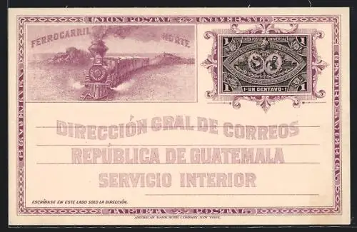 Künstler-AK Guatemala, Ferrocaril Norte, Direccion Gral de Correos, Servicio Interior