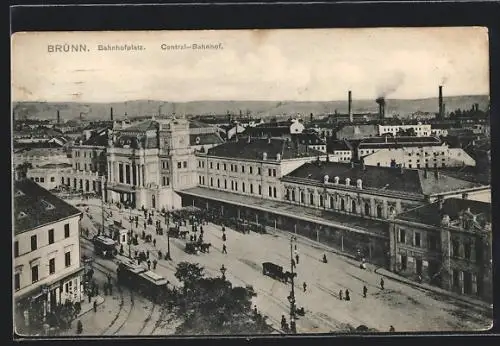 AK Brünn, Bahnhofsplatz mit Central-Bahnhof