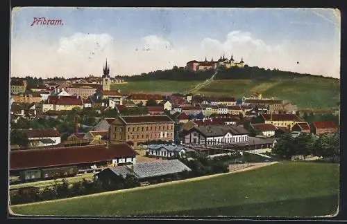 AK Príbram, Ortsansicht aus der Vogelschau