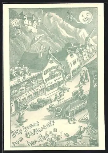 AK Vaduz, Gasthaus Weinstube Real aus der Sicht eines Betrunkenen