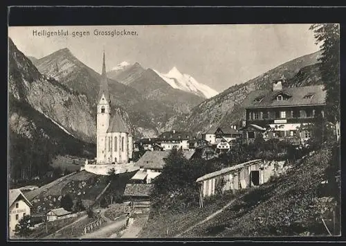 AK Heiligenblut, Ortsansicht gegen Grossglockner