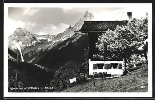 AK Schruns-Montjola, Blick auf eine Berghütte g. Zimba