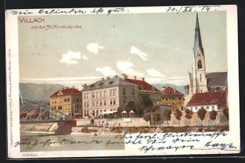 AK Villach, Teilansicht mit der St. Nicolaikirche