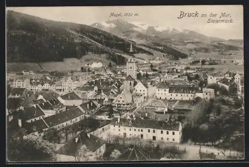 AK Bruck an der Mur, Ortsansicht mit Mugel