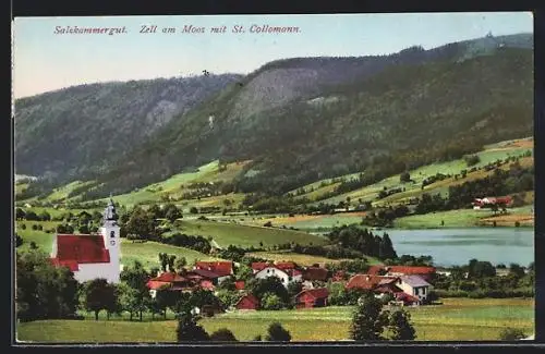 AK Zell am Moos, Panorama mit St. Collomann