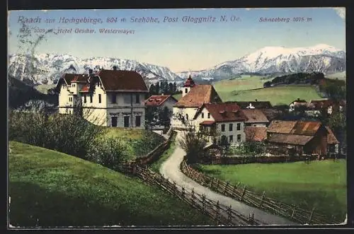 AK Raach am Hochgebirge, Ortsansicht mit Schneeberg