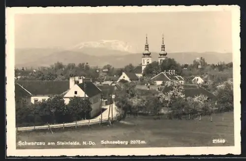 AK Schwarzau am Steinfelde, Gesamtansicht mit Blick zur Kirche