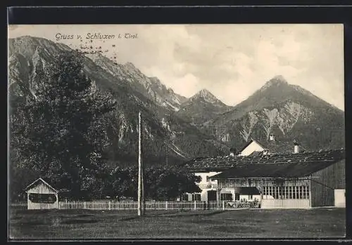 AK Pinswang, Gasthaus zum Schluxen im Gebirge