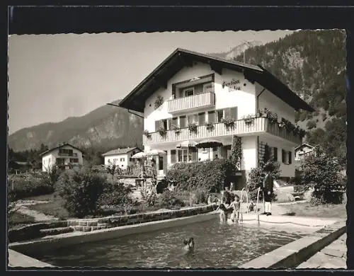 AK St. Anton, Pension Valeu Rudolf Granahl mit Schwimmbecken