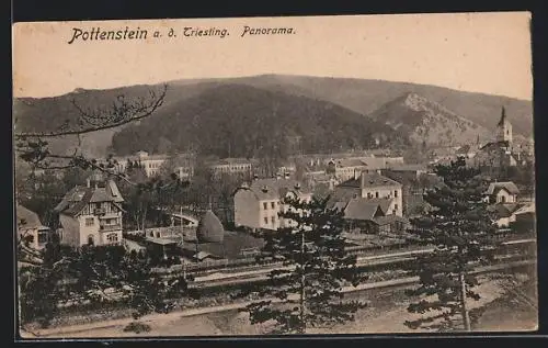 AK Pottenstein /Triesting, Ortsansicht mit Bergblick aus der Vogelschau