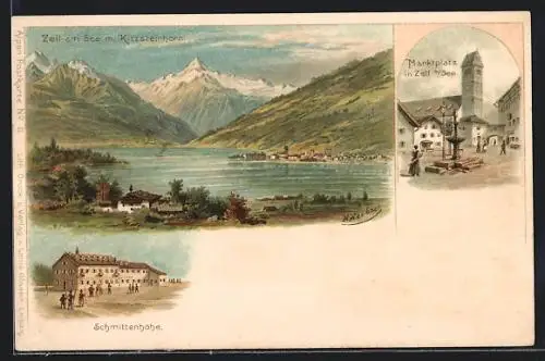 Künstler-AK Zell am See, Schmittenhöhe, Marktplatz