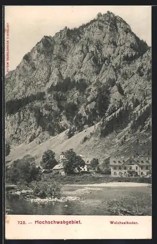 AK Weichselboden, Ortsansicht gegen die Berge