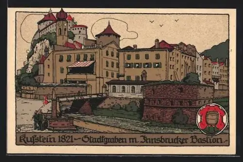 Steindruck-AK Kufstein, Stadtgraben mit Innsbrucker Bastion 1821