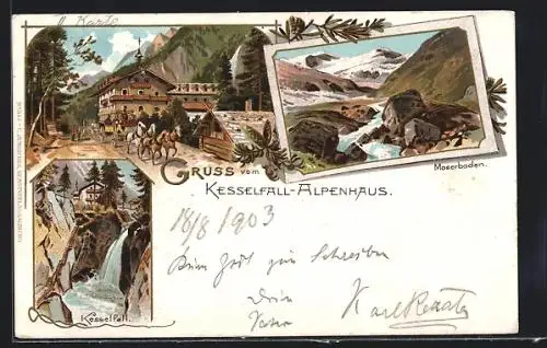 Lithographie Kaprun, Kesselfall-Alpenhaus, Moserboden, Kesselfall