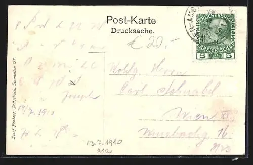 Künstler-AK Böheimkirchen, Ortsansicht mit Kirche und Wohnhäusern
