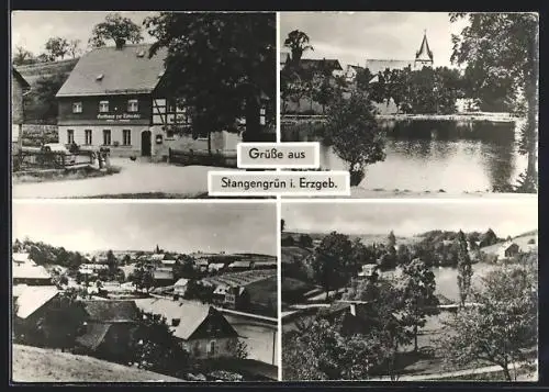 AK Stangengrün, Gasthaus zur Thalmühle, Ortsansichten, Teich