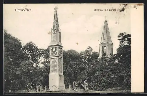 AK Grossbeeren, Denkmal mit Kirche