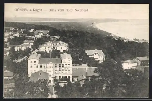 AK Göhren /Rügen, Ortsansicht mit Strand-Hotel aus der Vogelschau