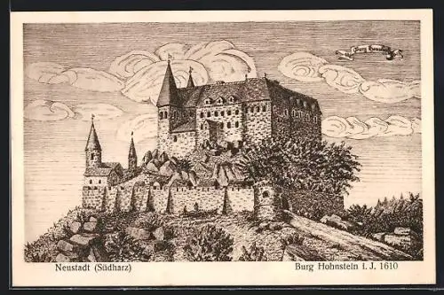 AK Neustadt / Südharz, Sicht auf Burg Honstein