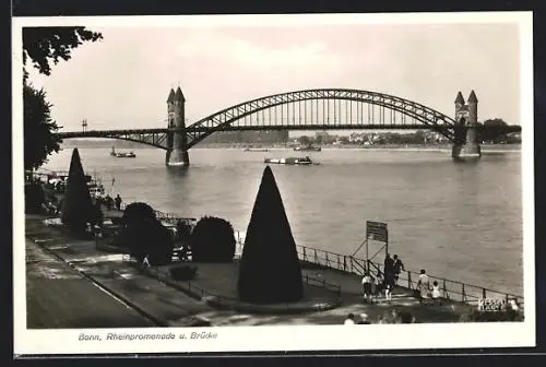 AK Bonn, Rheinpromenade und Brücke