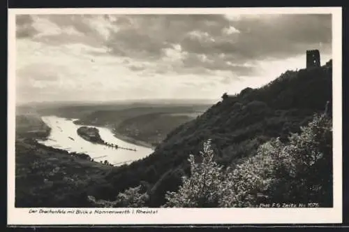 AK Nonnenwerth /Rh., Drachenfels mit Ortsblick