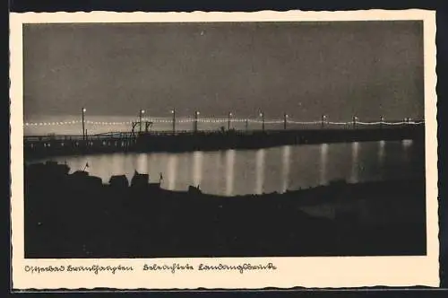 AK Brunshaupten /Ostsee, Beleuchtete Landungsbrücke