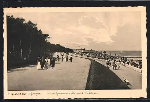 AK Brunshaupten /Ostsee, Strandpromenade mit Badeleben