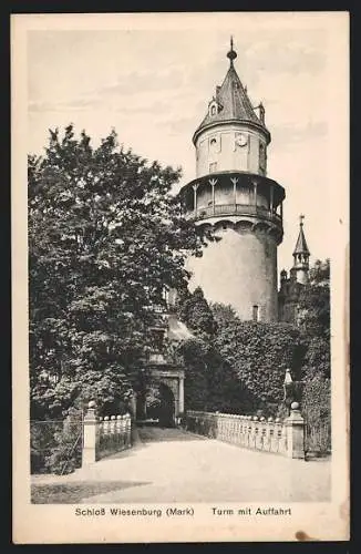 AK Wiesenburg / Mark, Schlossturm mit Auffahrt