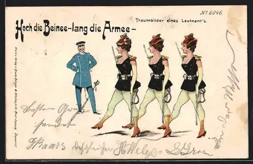 AK Soldatenhumor, Traumbilder eines Leutnant`s, Frauen in Uniform