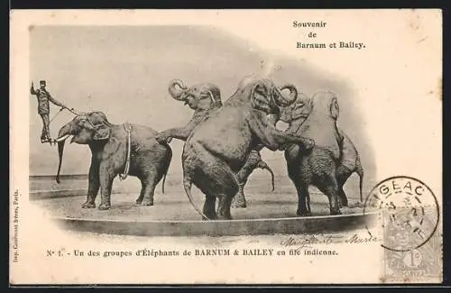 AK Souvenir de Barnum et Bailey, Un des groupes d'Elephants de Barnum & Bailey en file indienne