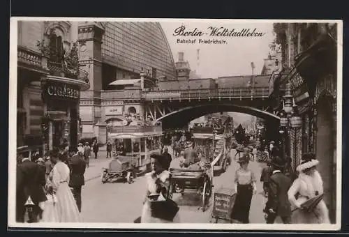 AK Berlin, reger Verkehr am Bahnhof Friedrichstrasse, Fotomontage