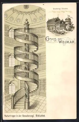 Lithographie Weimar / Thür., Naturtreppe in der Grossherzogl. Bibliothek