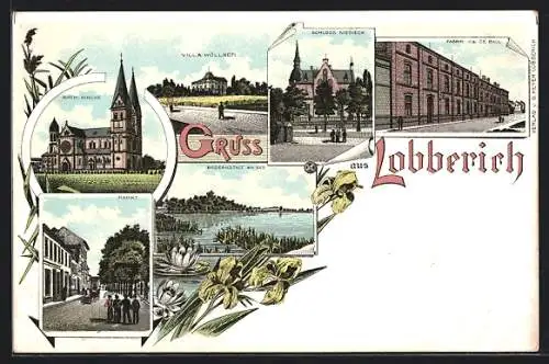 Lithographie Lobberich, Fabrik J. L. de. Ball, Schloss Niedieck, Villa Wöllner