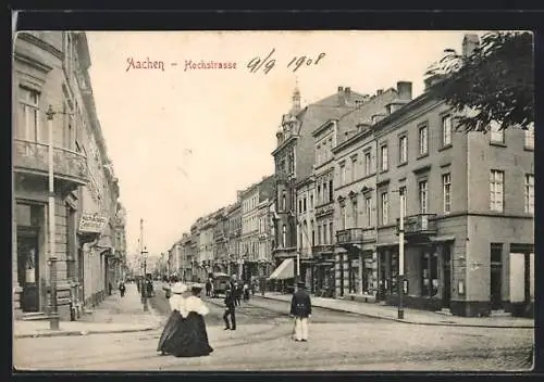 AK Aachen, Hochstrasse mit Geschäften