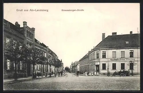 AK Alt-Landsberg, Straussberger-Strasse mit Gasthof von Ernst Thürling