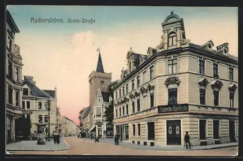 AK Aschersleben, Breite-Strasse mit Augusta-Apotheke und Geschäft